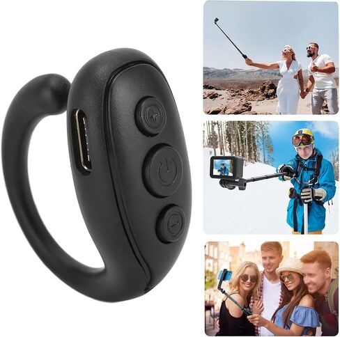 BT Remote Control, Mobile Phone Bluetooth Remote, Scrolling Control Page Turner Rechargeable, Cell Phone Remote Clicker Camera Shutter Selfie (Black) in Saudi Arabia