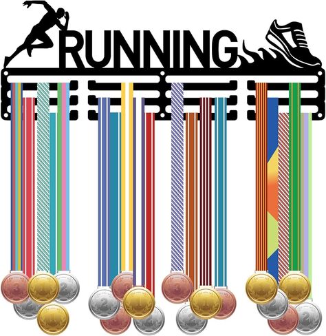 CREATCABIN ميدالية الجمباز عرض ميدالية حامل رف منظم رياضي معدني معلق حديد جدار جبل ديكور ميدالية الشماعات مع 12 خطافًا للعداء ماراثون ميدالية أسود 15.7 × 6 بوصة in Kuwait