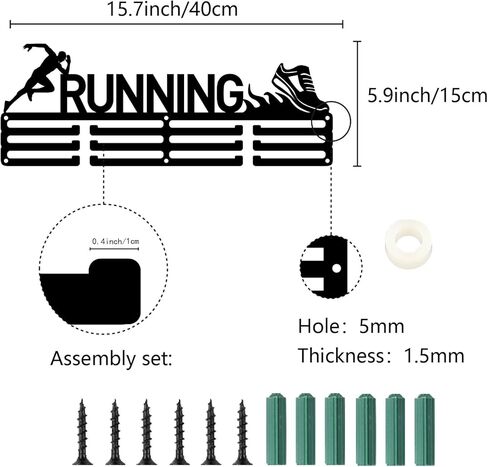 CREATCABIN ميدالية الجمباز عرض ميدالية حامل رف منظم رياضي معدني معلق حديد جدار جبل ديكور ميدالية الشماعات مع 12 خطافًا للعداء ماراثون ميدالية أسود 15.7 × 6 بوصة in Kuwait