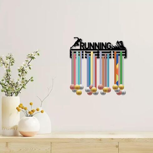 CREATCABIN ميدالية الجمباز عرض ميدالية حامل رف منظم رياضي معدني معلق حديد جدار جبل ديكور ميدالية الشماعات مع 12 خطافًا للعداء ماراثون ميدالية أسود 15.7 × 6 بوصة in Kuwait