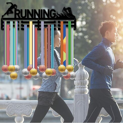 CREATCABIN ميدالية الجمباز عرض ميدالية حامل رف منظم رياضي معدني معلق حديد جدار جبل ديكور ميدالية الشماعات مع 12 خطافًا للعداء ماراثون ميدالية أسود 15.7 × 6 بوصة in Kuwait