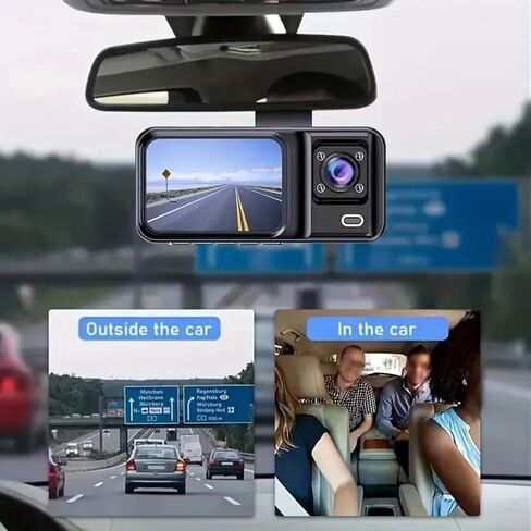 Shkalacar Dash Cam أمامي وخلفي 1080P DVR، مع 2/3 كاميرات أمامية (وداخلية) ومسجل قيادة الكاميرا الخلفية مع شاشة IPS 2 بوصة وزاوية واسعة 170 درجة تدعم تصادم الرؤية الليلية الواضحة in Saudi Arabia