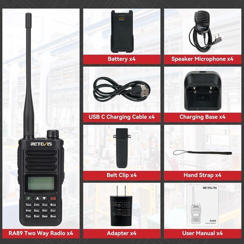 راديو Retevis RA89 ثنائي النطاق، 10 واط محمول ثنائي النطاق 2500 مللي أمبير في الساعة USB-C قابل لإعادة الشحن في اتجاهين للبالغين مع ميكروفون مكبر صوت، IP68 مقاوم للماء راديو ثنائي النطاق محمول يتضمن مجموعة كاملة (4 حزم) in Saudi Arabia