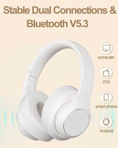 Wireless Bluetooth Headphones Over Ear, 40 Hours Playtime Wireless Light Weight Headset with HiFi Stereo Sound for Travel Work (Beige in Saudi Arabia