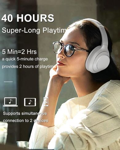 Wireless Bluetooth Headphones Over Ear, 40 Hours Playtime Wireless Light Weight Headset with HiFi Stereo Sound for Travel Work (Beige in Saudi Arabia