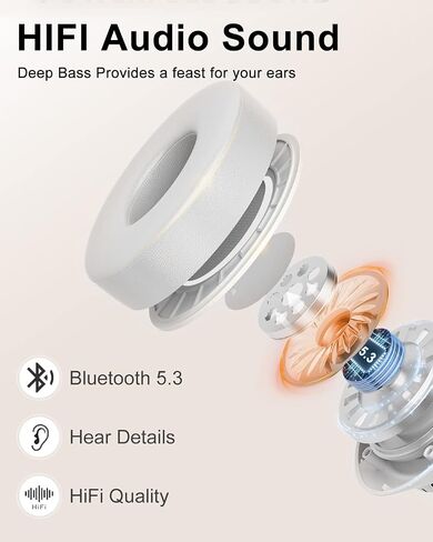 Wireless Bluetooth Headphones Over Ear, 40 Hours Playtime Wireless Light Weight Headset with HiFi Stereo Sound for Travel Work (Beige in Saudi Arabia