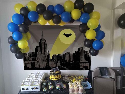 Bat Superhero City Scape Backdrop 6x4ft Full Moon Skyline Hero Party Polyester Banner Kid Adult Super Hero Birthday Party Cake Table Decoration Room Wall Decor Tapestry Photo Background in Kuwait