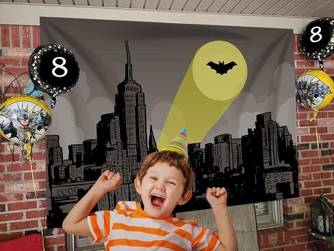 Bat Superhero City Scape Backdrop 6x4ft Full Moon Skyline Hero Party Polyester Banner Kid Adult Super Hero Birthday Party Cake Table Decoration Room Wall Decor Tapestry Photo Background in Kuwait