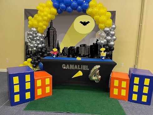 Bat Superhero City Scape Backdrop 6x4ft Full Moon Skyline Hero Party Polyester Banner Kid Adult Super Hero Birthday Party Cake Table Decoration Room Wall Decor Tapestry Photo Background in Kuwait