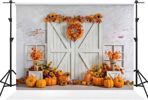 Kate 7×5ft Fall Thanksgiving Fabric Photo Backdrop Photography White Plank Brick Wall Backdrop Pumpkin Maple Leaf Sunflower Decorative Background Studio Props for Photo Video Party in Saudi Arabia