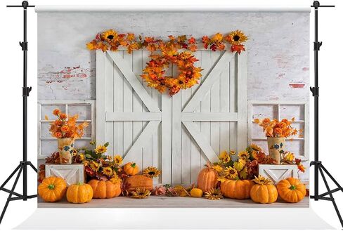Kate 7×5ft Fall Thanksgiving Fabric Photo Backdrop Photography White Plank Brick Wall Backdrop Pumpkin Maple Leaf Sunflower Decorative Background Studio Props for Photo Video Party in Saudi Arabia