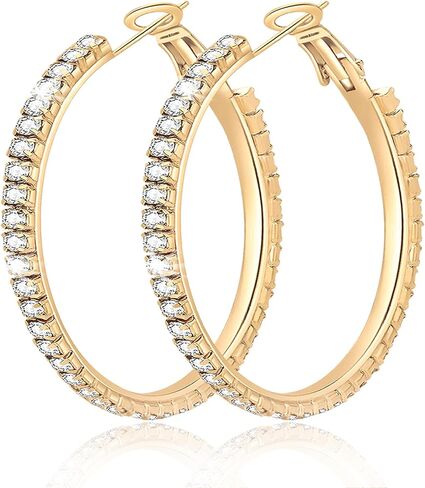 Deliyer Large Rhinestone Hoop Earrings Sterling Silver Hoop Earrings for Women Thin Big hoop Earring for Womens Girls with Diamond Cubic Zirconia Lightweight Hypoallergenic Non Tarnish Earrings Gifts in Saudi Arabia