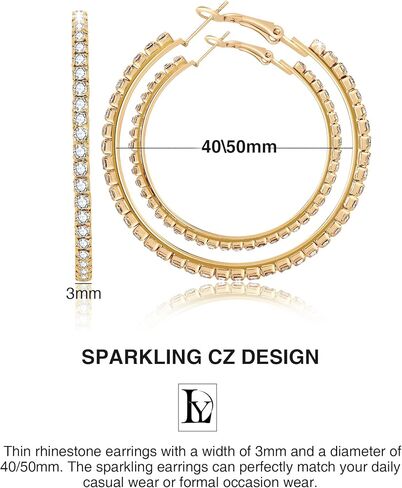 Deliyer Large Rhinestone Hoop Earrings Sterling Silver Hoop Earrings for Women Thin Big hoop Earring for Womens Girls with Diamond Cubic Zirconia Lightweight Hypoallergenic Non Tarnish Earrings Gifts in Saudi Arabia