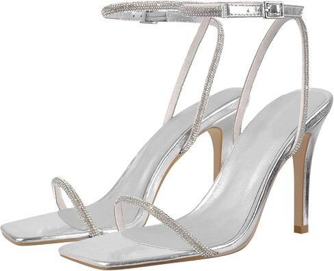 صندل نسائي بكعب مربع من LISHAN بأشرطة ديامانتي وكعب عالٍ in Kuwait