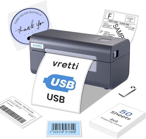 vretti Bluetooth Thermal Label Printer, 4x6 Shipping Label Printer, Wireless Label Printer for Shipping Packages & Small Business Compatible with iPhone Android Window Mac USPS UPS Amazon in Saudi Arabia