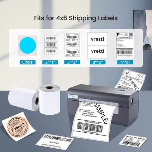vretti Bluetooth Thermal Label Printer, 4x6 Shipping Label Printer, Wireless Label Printer for Shipping Packages & Small Business Compatible with iPhone Android Window Mac USPS UPS Amazon in Saudi Arabia