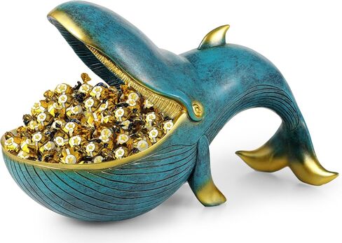 12'' Whale Statue, Resin Whale Figurine Fun Candy Dish Home Decor, Key Bowl for Entryway Table, Big Mouth Sculpture Table Art Gifts Decoration Sundries Container Storage Box （Black） in Kuwait