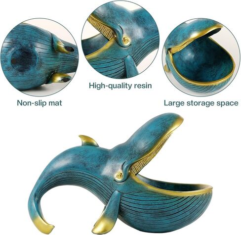 12'' Whale Statue, Resin Whale Figurine Fun Candy Dish Home Decor, Key Bowl for Entryway Table, Big Mouth Sculpture Table Art Gifts Decoration Sundries Container Storage Box （Black） in Kuwait