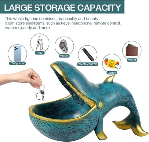 12'' Whale Statue, Resin Whale Figurine Fun Candy Dish Home Decor, Key Bowl for Entryway Table, Big Mouth Sculpture Table Art Gifts Decoration Sundries Container Storage Box （Black） in Kuwait