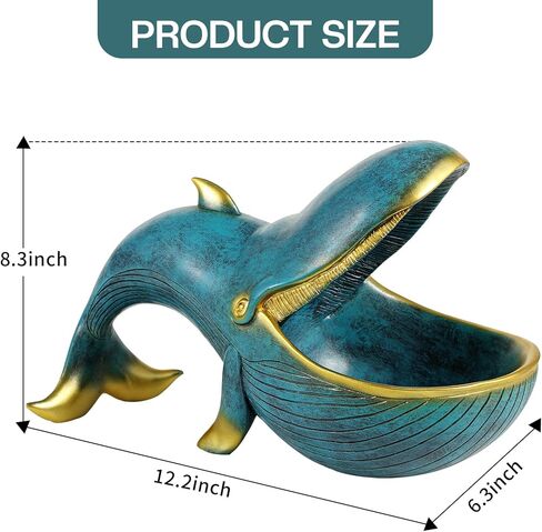 12'' Whale Statue, Resin Whale Figurine Fun Candy Dish Home Decor, Key Bowl for Entryway Table, Big Mouth Sculpture Table Art Gifts Decoration Sundries Container Storage Box （Black） in Kuwait