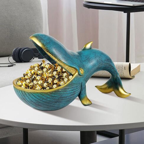 12'' Whale Statue, Resin Whale Figurine Fun Candy Dish Home Decor, Key Bowl for Entryway Table, Big Mouth Sculpture Table Art Gifts Decoration Sundries Container Storage Box （Black） in Kuwait