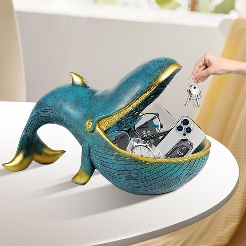 12'' Whale Statue, Resin Whale Figurine Fun Candy Dish Home Decor, Key Bowl for Entryway Table, Big Mouth Sculpture Table Art Gifts Decoration Sundries Container Storage Box （Black） in Kuwait