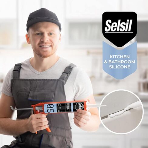 SELSIL 05 Kitchen & Bathroom Moisture Curing & Water Resistant Sealant, 100% Silicone Sealant & Adhesives, 10.5 Fl oz Cartridge or 310ml, Clear in Saudi Arabia