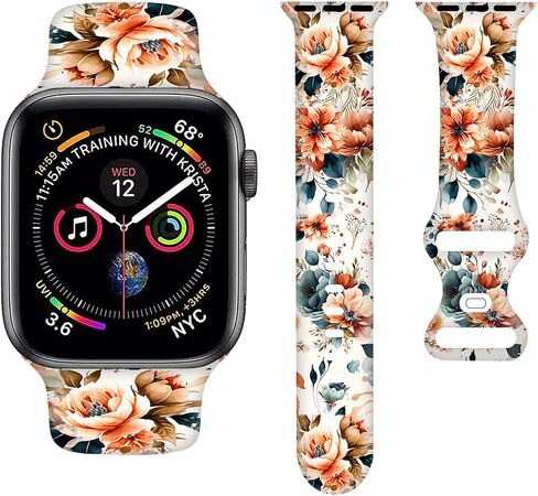 أساور زهور زهرية متوافقة مع سوار ساعة Apple 38 مم 40 مم 41 مم 42 مم 44 مم 45 مم 49 مم، حزام سيليكون متوافق مع iWatch Bands Ultra Series SE 9 8 7 6 5 4 3 2 1 للنساء والرجال in Kuwait