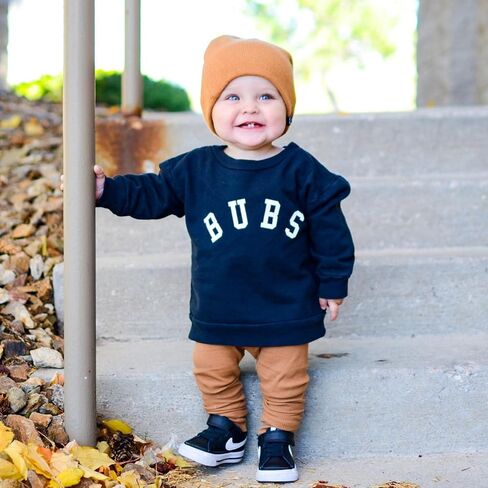 Toddler Baby Boy Fall Outfits BRO LITTLE DUDE BUBS Long Sleeve Sweatshirt Casual Pants 2Pcs Winter Clothes Set BUBS Black 12-18 Months in Kuwait