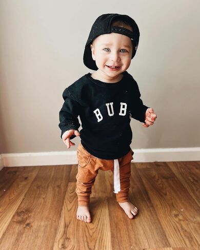 Toddler Baby Boy Fall Outfits BRO LITTLE DUDE BUBS Long Sleeve Sweatshirt Casual Pants 2Pcs Winter Clothes Set BUBS Black 12-18 Months in Kuwait