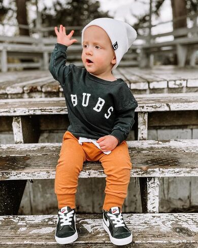Toddler Baby Boy Fall Outfits BRO LITTLE DUDE BUBS Long Sleeve Sweatshirt Casual Pants 2Pcs Winter Clothes Set BUBS Black 12-18 Months in Kuwait