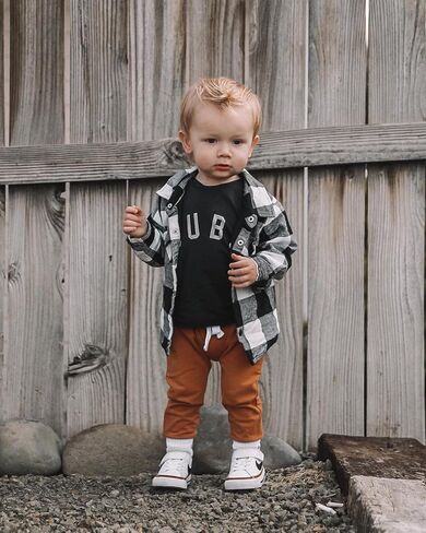 Toddler Baby Boy Fall Outfits BRO LITTLE DUDE BUBS Long Sleeve Sweatshirt Casual Pants 2Pcs Winter Clothes Set BUBS Black 12-18 Months in Kuwait