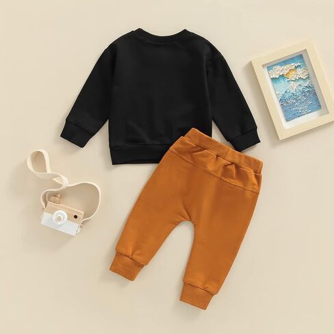 Toddler Baby Boy Fall Outfits BRO LITTLE DUDE BUBS Long Sleeve Sweatshirt Casual Pants 2Pcs Winter Clothes Set BUBS Black 12-18 Months in Kuwait