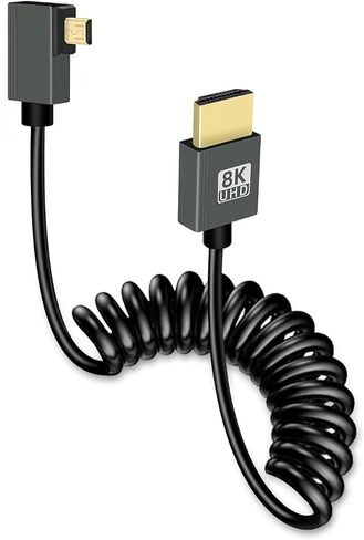 كابل GELRHONR ملفوف Micro HDMI إلى HDMI 8k، كابل Micro HDMI قصير ذكر إلى ذكر سلك رفيع مرن 48 جيجابت في الثانية عالي السرعة يدعم 3D 8K@60 هرتز، لبطاقة التقاط فيديو الكاميرا، تلفزيون (الزاوية اليمنى) in Saudi Arabia
