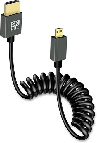 كابل GELRHONR ملفوف Micro HDMI إلى HDMI 8k، كابل Micro HDMI قصير ذكر إلى ذكر سلك رفيع مرن 48 جيجابت في الثانية عالي السرعة يدعم 3D 8K@60 هرتز، لبطاقة التقاط فيديو الكاميرا، تلفزيون (الزاوية اليمنى) in Saudi Arabia