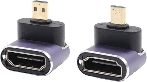 محول RIIEYOCA بزاوية 90 درجة يسار UHD 8K Micro HDMI إلى HDMI، قياسي 48 جيجابت في الثانية عالي السرعة 2.1 موسع Micro HDMI ذكر إلى HDMI أنثى يدعم 8K@60 هرتز، 4K@120 هرتز لأجهزة الكمبيوتر المحمول، والكاميرات، وDSLR (عبوتان) in Kuwait
