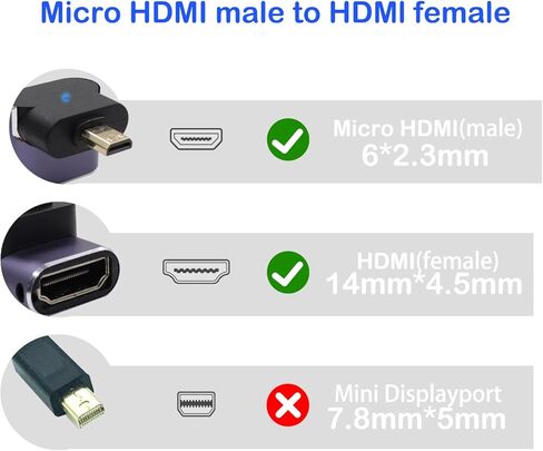 محول RIIEYOCA بزاوية 90 درجة يسار UHD 8K Micro HDMI إلى HDMI، قياسي 48 جيجابت في الثانية عالي السرعة 2.1 موسع Micro HDMI ذكر إلى HDMI أنثى يدعم 8K@60 هرتز، 4K@120 هرتز لأجهزة الكمبيوتر المحمول، والكاميرات، وDSLR (عبوتان) in Kuwait