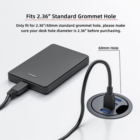 Cablecc 2 Port USB 3.0 Hub SD TF USB-C USB Splitter 60mm Desk Grommet Dock Station Micro-SD Card Reader for Desktop PC(USB3.0+USB-C+SD/TF) in Saudi Arabia