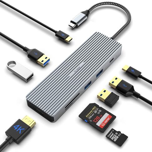 TOTU USB C Hub، محطة إرساء 9 في 1 من النوع C مع منفذ HDMI 4K، 3 منافذ USB 3.0، 1 منفذ USB 2.0، 1 منفذ USB C، قارئ بطاقة SD/TF، ​​توصيل طاقة 100 وات PD USB-C، لـ Mac Pro وأجهزة الكمبيوتر المحمولة الأخرى من النوع C in Kuwait