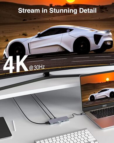 TOTU USB C Hub، محطة إرساء 9 في 1 من النوع C مع منفذ HDMI 4K، 3 منافذ USB 3.0، 1 منفذ USB 2.0، 1 منفذ USB C، قارئ بطاقة SD/TF، ​​توصيل طاقة 100 وات PD USB-C، لـ Mac Pro وأجهزة الكمبيوتر المحمولة الأخرى من النوع C in Kuwait