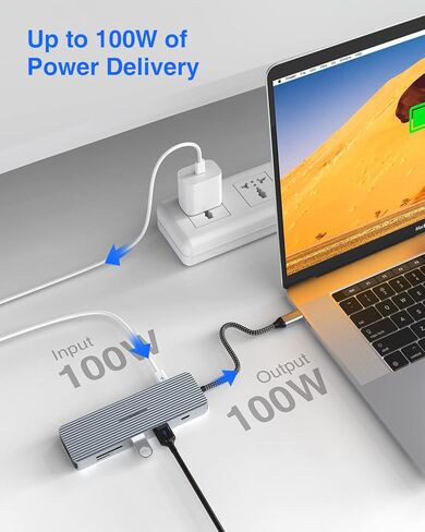 TOTU USB C Hub، محطة إرساء 9 في 1 من النوع C مع منفذ HDMI 4K، 3 منافذ USB 3.0، 1 منفذ USB 2.0، 1 منفذ USB C، قارئ بطاقة SD/TF، ​​توصيل طاقة 100 وات PD USB-C، لـ Mac Pro وأجهزة الكمبيوتر المحمولة الأخرى من النوع C in Kuwait