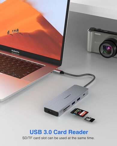 TOTU USB C Hub، محطة إرساء 9 في 1 من النوع C مع منفذ HDMI 4K، 3 منافذ USB 3.0، 1 منفذ USB 2.0، 1 منفذ USB C، قارئ بطاقة SD/TF، ​​توصيل طاقة 100 وات PD USB-C، لـ Mac Pro وأجهزة الكمبيوتر المحمولة الأخرى من النوع C in Kuwait