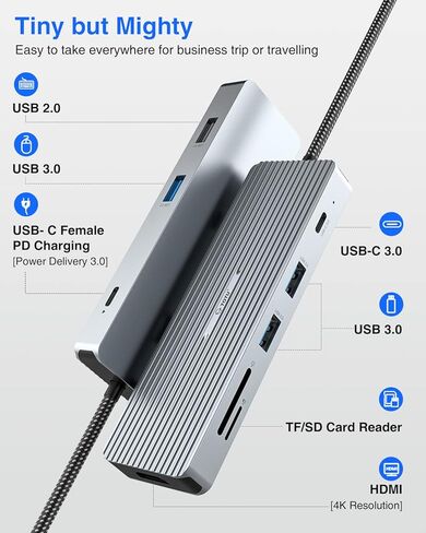 TOTU USB C Hub، محطة إرساء 9 في 1 من النوع C مع منفذ HDMI 4K، 3 منافذ USB 3.0، 1 منفذ USB 2.0، 1 منفذ USB C، قارئ بطاقة SD/TF، ​​توصيل طاقة 100 وات PD USB-C، لـ Mac Pro وأجهزة الكمبيوتر المحمولة الأخرى من النوع C in Kuwait