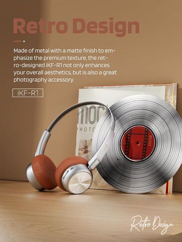iKF-R1 Retro Headphones Bluetooth 5.4 Hi-Fi Sound Custom EQ via App 60H Playtime Comfortable Fit Multipoint Connection Lightweight Vintage Headphones (Brown) in Saudi Arabia