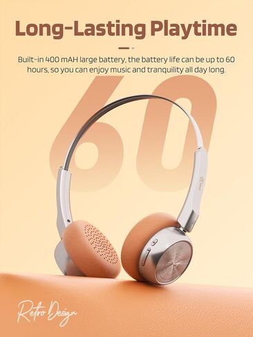 iKF-R1 Retro Headphones Bluetooth 5.4 Hi-Fi Sound Custom EQ via App 60H Playtime Comfortable Fit Multipoint Connection Lightweight Vintage Headphones (Brown) in Saudi Arabia