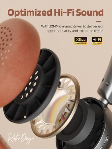 iKF-R1 Retro Headphones Bluetooth 5.4 Hi-Fi Sound Custom EQ via App 60H Playtime Comfortable Fit Multipoint Connection Lightweight Vintage Headphones (Brown) in Saudi Arabia