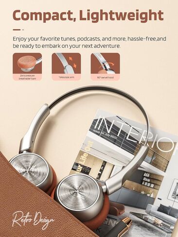iKF-R1 Retro Headphones Bluetooth 5.4 Hi-Fi Sound Custom EQ via App 60H Playtime Comfortable Fit Multipoint Connection Lightweight Vintage Headphones (Brown) in Saudi Arabia
