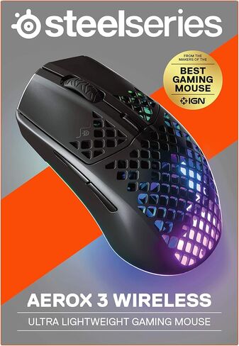 SteelSeries Aerox 3 Wireless - Super Light Gaming Mouse - 18,000 CPI TrueMove Air Optical Sensor - Ultra-lightweight Water Resistant Design - 200 Hour Battery Life in Kuwait