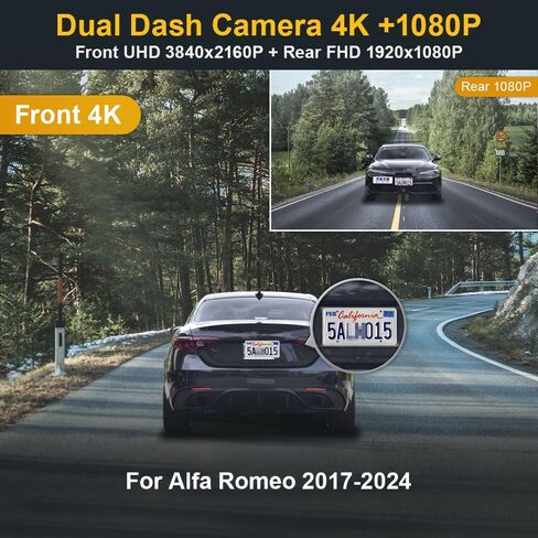 كاميرا Fitcamx الأمامية 4K+الخلفية 1080P مناسبة لـ Alfa Romeo Giulia & Stelvio 2017-2024، مظهر OEM متكامل، تطبيق WiFi وتطبيق مدمج، فيديو عالي الدقة مزدوج، تسجيل حلقة، وضع انتظار السيارات، سهل الضبط، بطاقة 128 جيجابايت in Kuwait