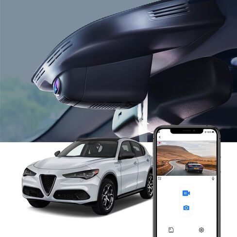 كاميرا Fitcamx الأمامية 4K+الخلفية 1080P مناسبة لـ Alfa Romeo Giulia & Stelvio 2017-2024، مظهر OEM متكامل، تطبيق WiFi وتطبيق مدمج، فيديو عالي الدقة مزدوج، تسجيل حلقة، وضع انتظار السيارات، سهل الضبط، بطاقة 128 جيجابايت in Kuwait